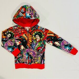 Ed Hardy Love Is Mystery Hoodie Boys 5/6 Hooded Sweatshirt Tattoos Embroidered